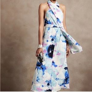NWT Banana Republic Floral Watercolor Cross Halter Maxi Dress